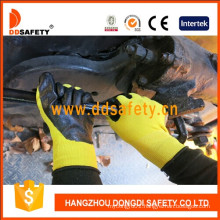 13 Gauge Yellow Nylon Shell Black Nitrile Coating Smooth Finish Working Gloves Ce Dnn349